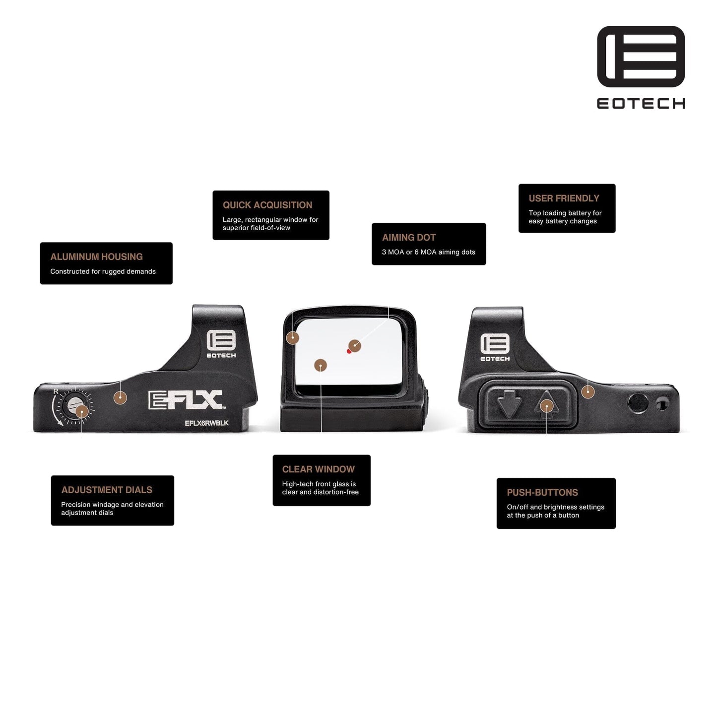 EOTech EFLX Mini Reflex Red Dot Sight 3 MOA Dot Black Red Dot Sight EOTech