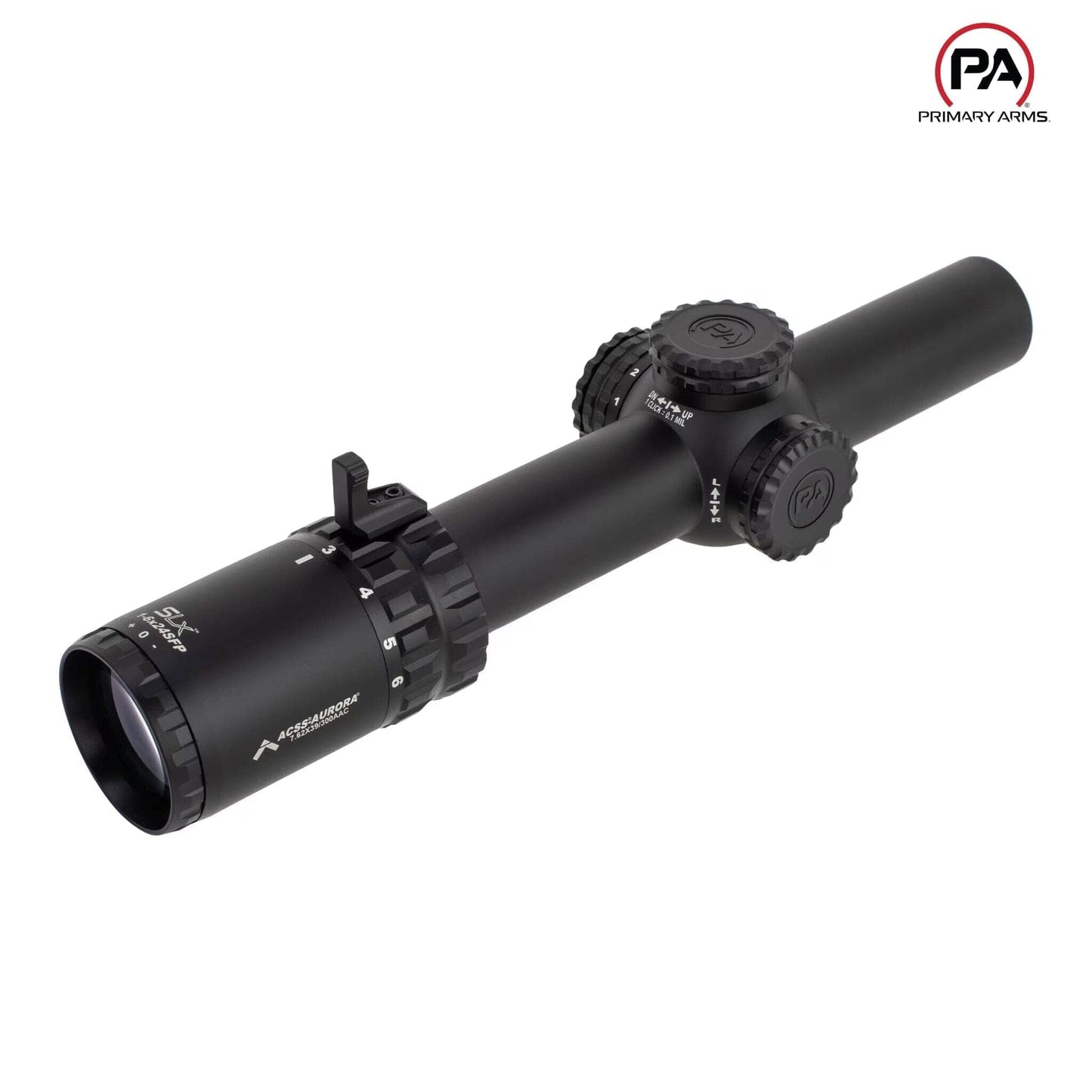 Primary Arms SLx 1–6×24 SFP Riflescope Gen IV - ACSS Aurora 7.62×39/.300 BLK Yard Reticle Rifle Scope Primary Arms