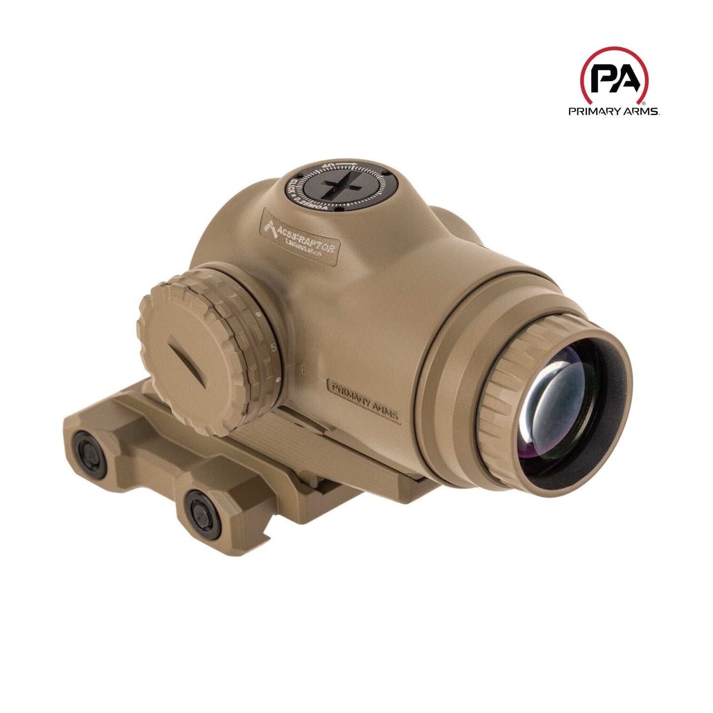 Primary Arms SLx 3x MicroPrism Scope - Red ACSS Raptor 5.56/.308 Yard Reticle - FDE Prism Scope Primary Arms