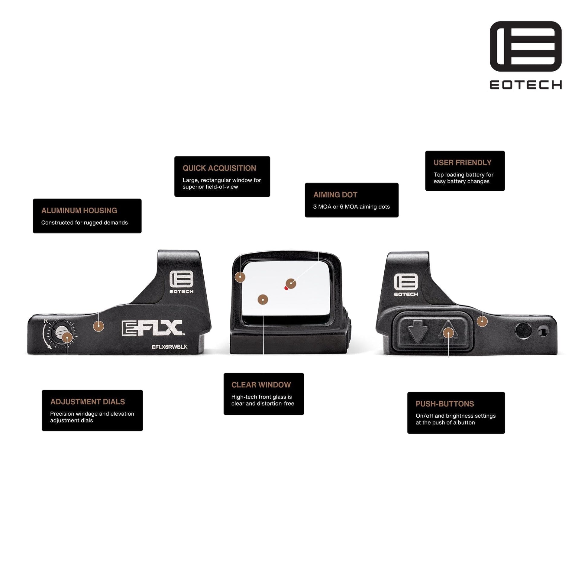 EOTech EFLX Mini Reflex Red Dot Sight 6 MOA Dot Tan Red Dot Sight EOTech 